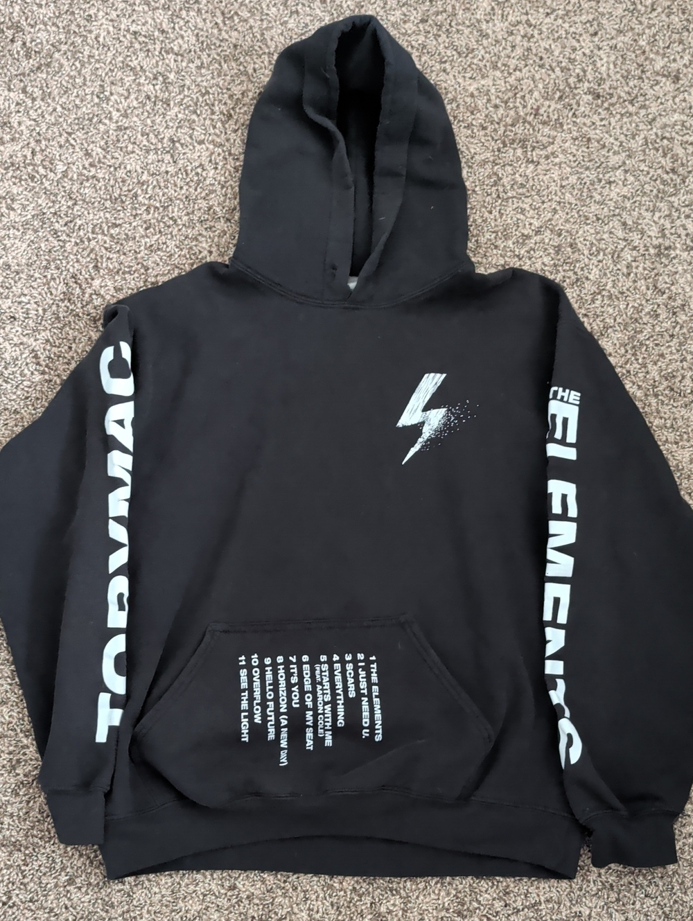 Toby Mac The Elements Black Hoodie with White Graphic & Sleeve Text
